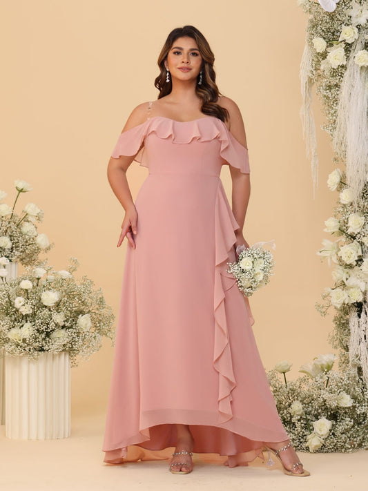 A-Line/Princess Off-the-Shoulder Plus Size Bridesmaid Dresses with Ruffles