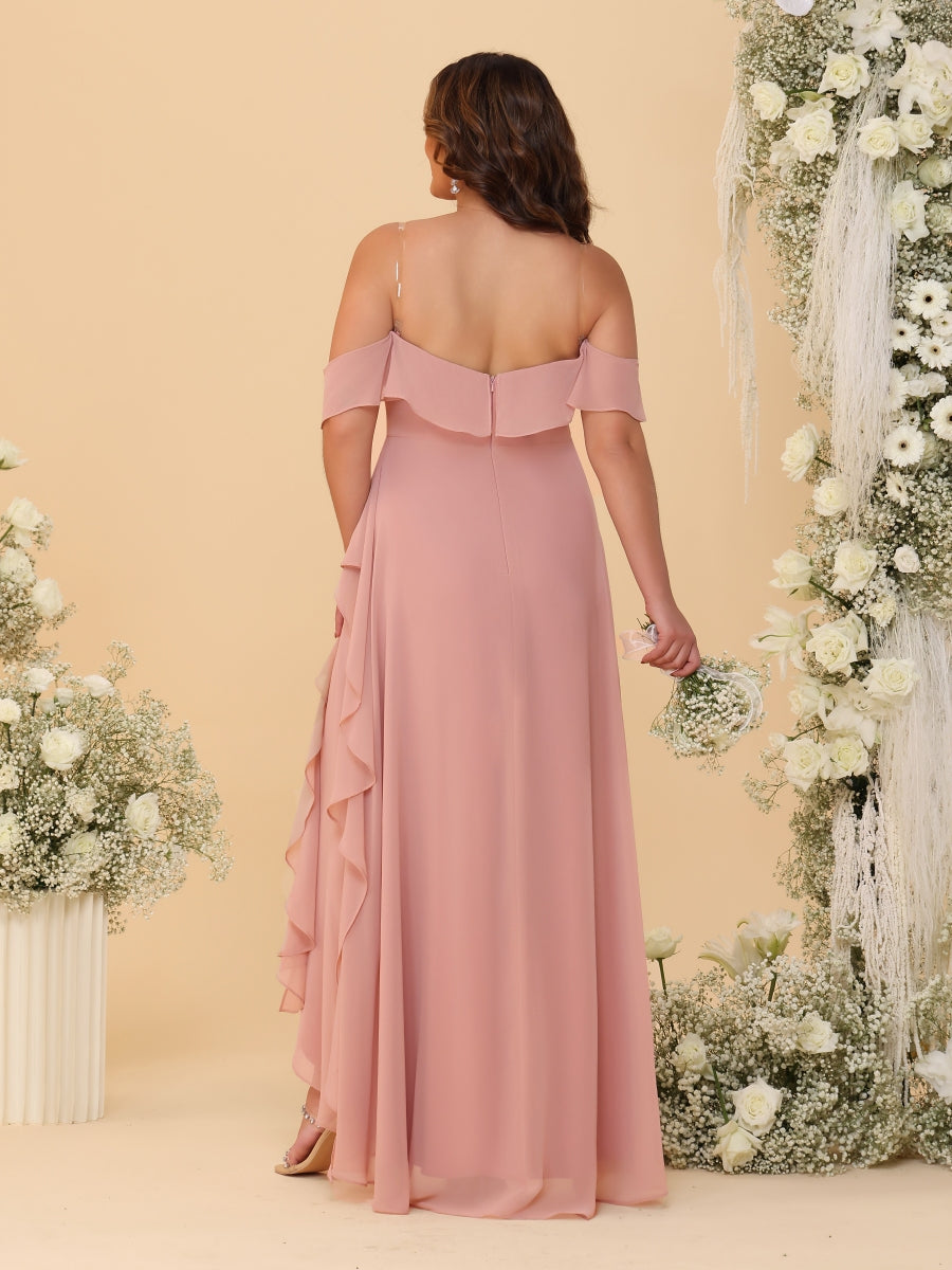 A-Line/Princess Off-the-Shoulder Plus Size Bridesmaid Dresses with Ruffles
