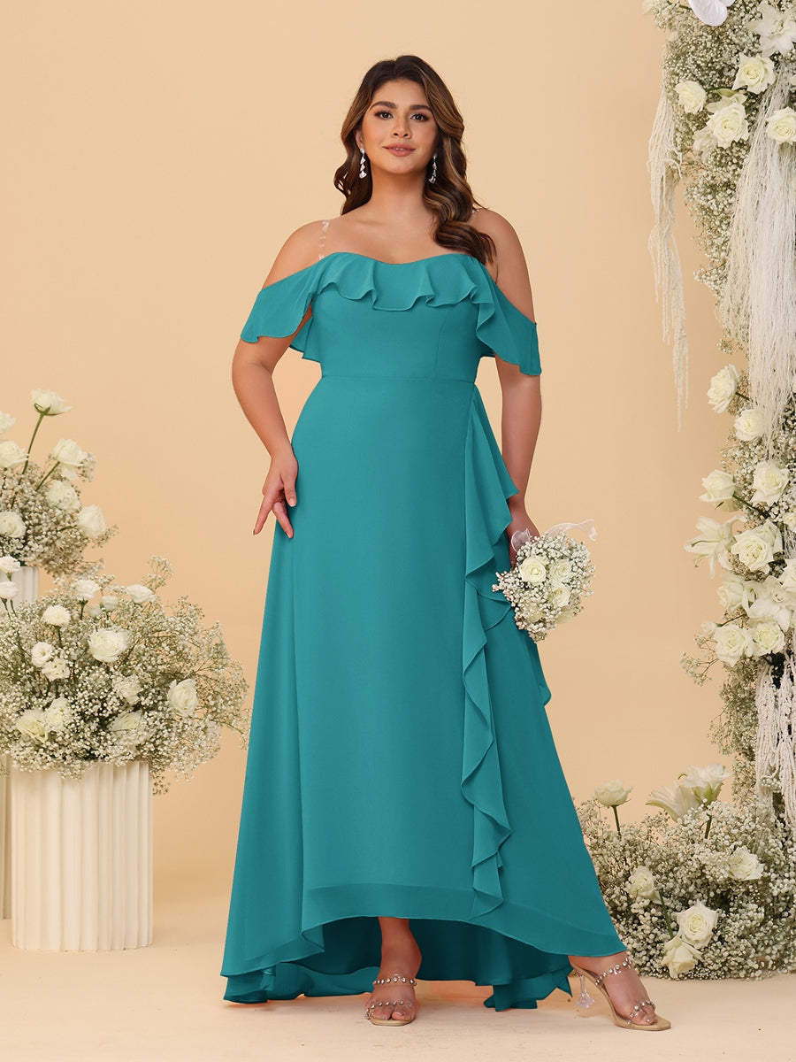 A-Line/Princess Off-the-Shoulder Plus Size Bridesmaid Dresses with Ruffles