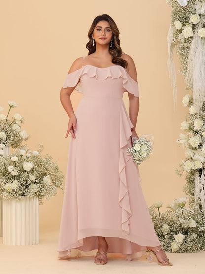 A-Line/Princess Off-the-Shoulder Plus Size Bridesmaid Dresses with Ruffles