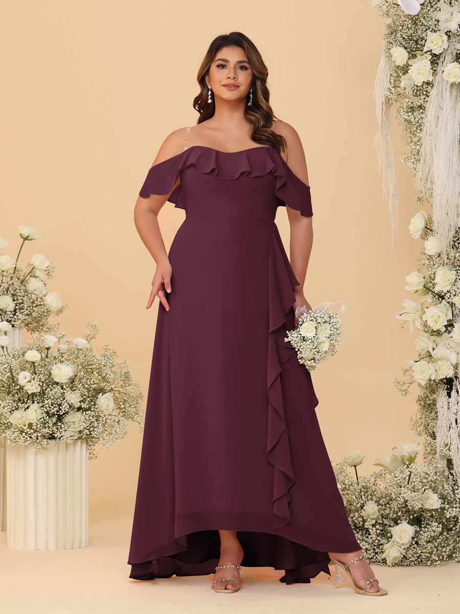 A-Line/Princess Off-the-Shoulder Plus Size Bridesmaid Dresses with Ruffles