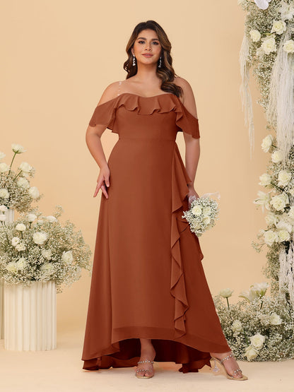 A-Line/Princess Off-the-Shoulder Plus Size Bridesmaid Dresses with Ruffles