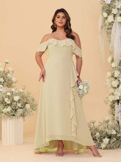 A-Line/Princess Off-the-Shoulder Plus Size Bridesmaid Dresses with Ruffles