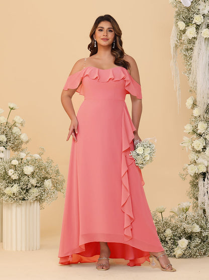 A-Line/Princess Off-the-Shoulder Plus Size Bridesmaid Dresses with Ruffles