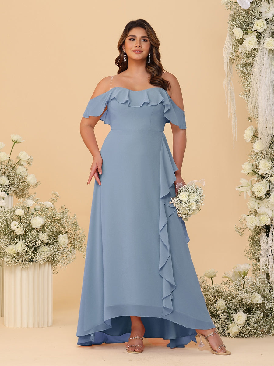 A-Line/Princess Off-the-Shoulder Plus Size Bridesmaid Dresses with Ruffles