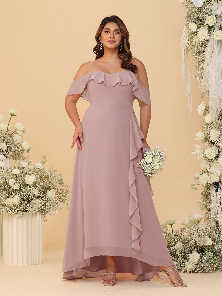 A-Line/Princess Off-the-Shoulder Plus Size Bridesmaid Dresses with Ruffles