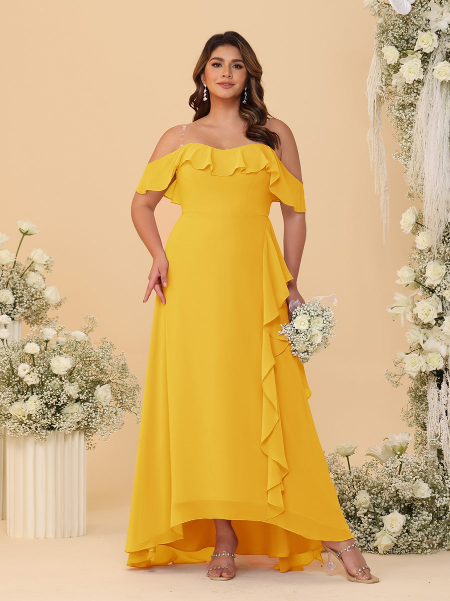 A-Line/Princess Off-the-Shoulder Plus Size Bridesmaid Dresses with Ruffles