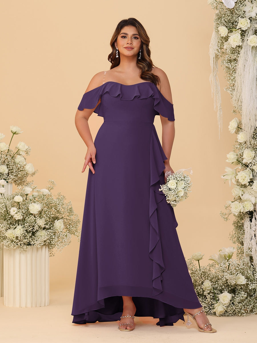 A-Line/Princess Off-the-Shoulder Plus Size Bridesmaid Dresses with Ruffles