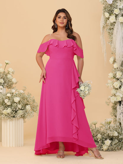 A-Line/Princess Off-the-Shoulder Plus Size Bridesmaid Dresses with Ruffles