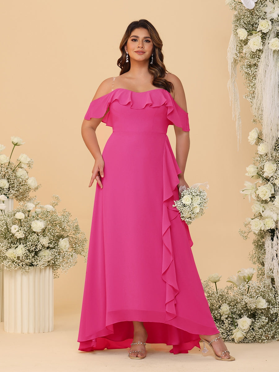 A-Line/Princess Off-the-Shoulder Plus Size Bridesmaid Dresses with Ruffles