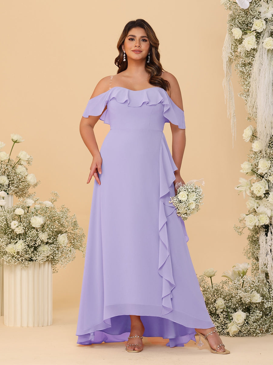 A-Line/Princess Off-the-Shoulder Plus Size Bridesmaid Dresses with Ruffles