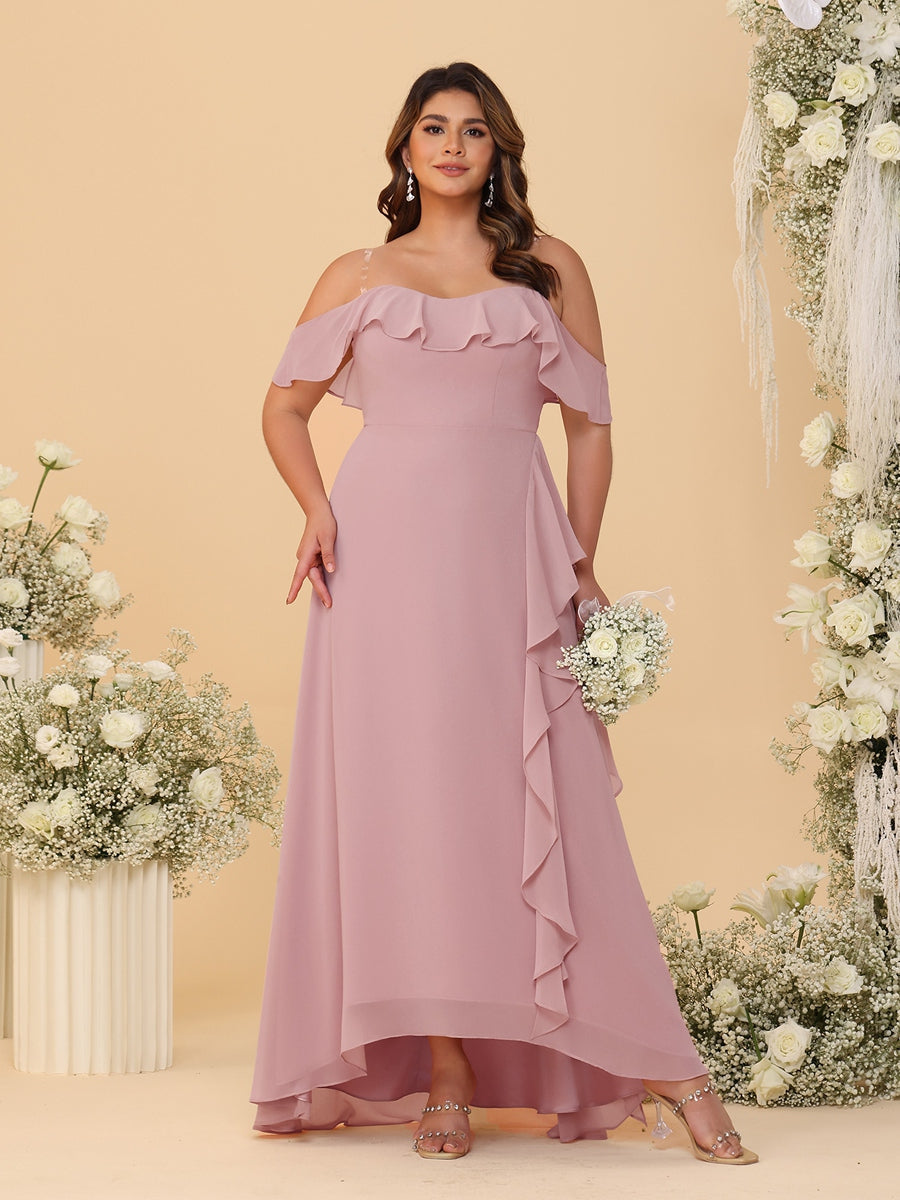A-Line/Princess Off-the-Shoulder Plus Size Bridesmaid Dresses with Ruffles