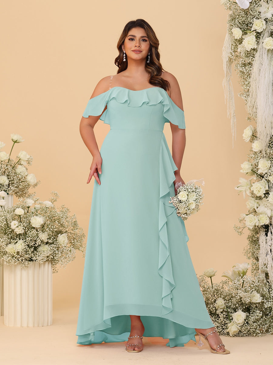 A-Line/Princess Off-the-Shoulder Plus Size Bridesmaid Dresses with Ruffles