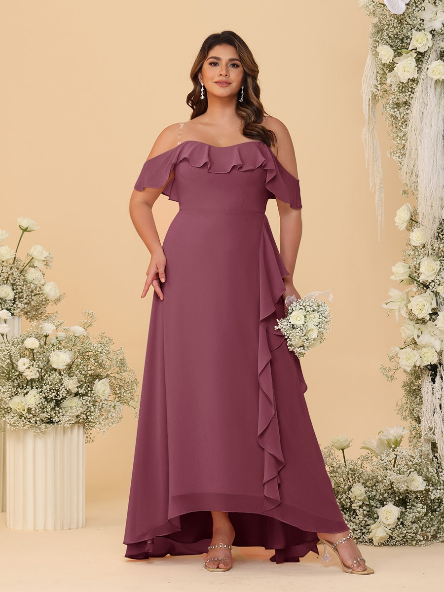 A-Line/Princess Off-the-Shoulder Plus Size Bridesmaid Dresses with Ruffles