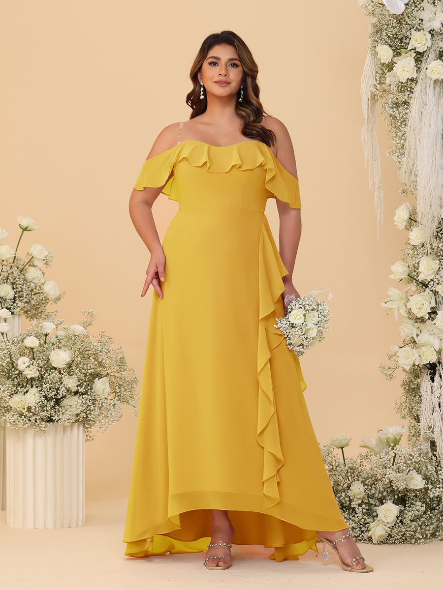 A-Line/Princess Off-the-Shoulder Plus Size Bridesmaid Dresses with Ruffles