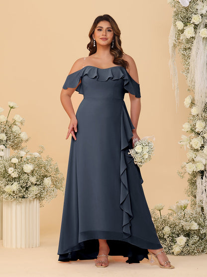 A-Line/Princess Off-the-Shoulder Plus Size Bridesmaid Dresses with Ruffles