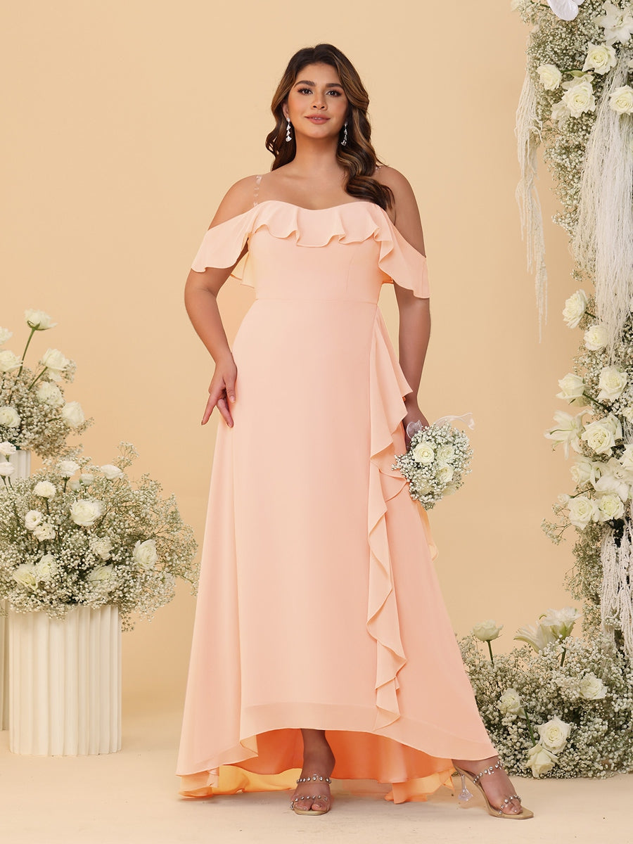 A-Line/Princess Off-the-Shoulder Plus Size Bridesmaid Dresses with Ruffles