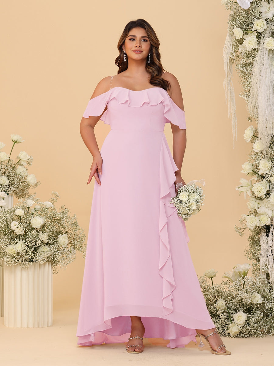 A-Line/Princess Off-the-Shoulder Plus Size Bridesmaid Dresses with Ruffles