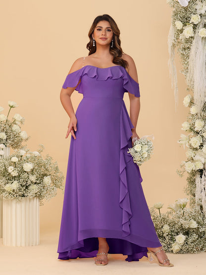 A-Line/Princess Off-the-Shoulder Plus Size Bridesmaid Dresses with Ruffles