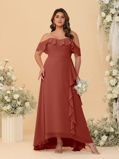 A-Line/Princess Off-the-Shoulder Plus Size Bridesmaid Dresses with Ruffles