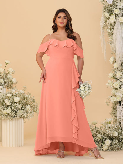 A-Line/Princess Off-the-Shoulder Plus Size Bridesmaid Dresses with Ruffles