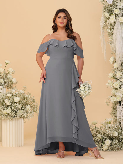 A-Line/Princess Off-the-Shoulder Plus Size Bridesmaid Dresses with Ruffles