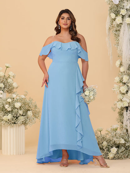 A-Line/Princess Off-the-Shoulder Plus Size Bridesmaid Dresses with Ruffles