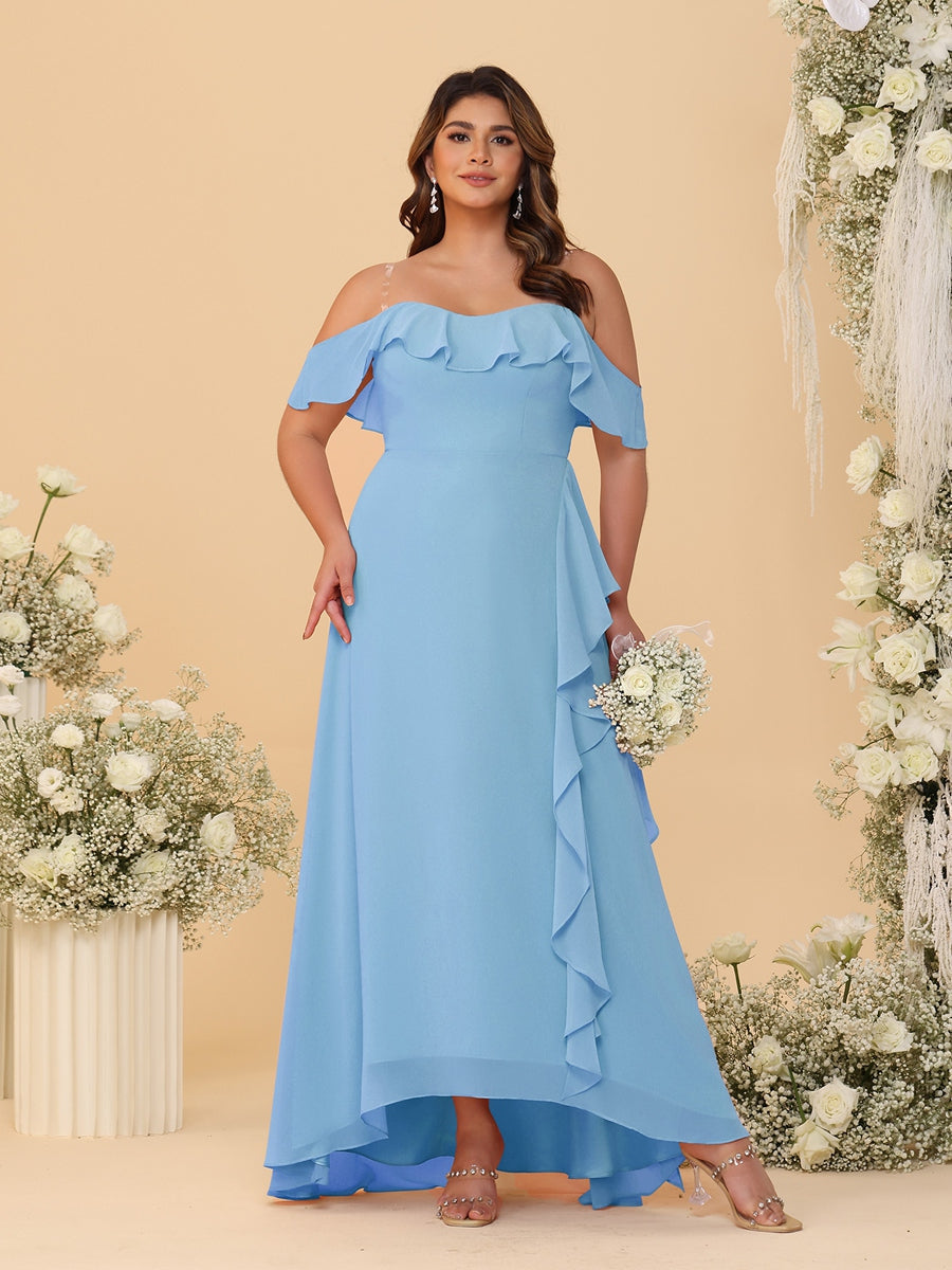 A-Line/Princess Off-the-Shoulder Plus Size Bridesmaid Dresses with Ruffles