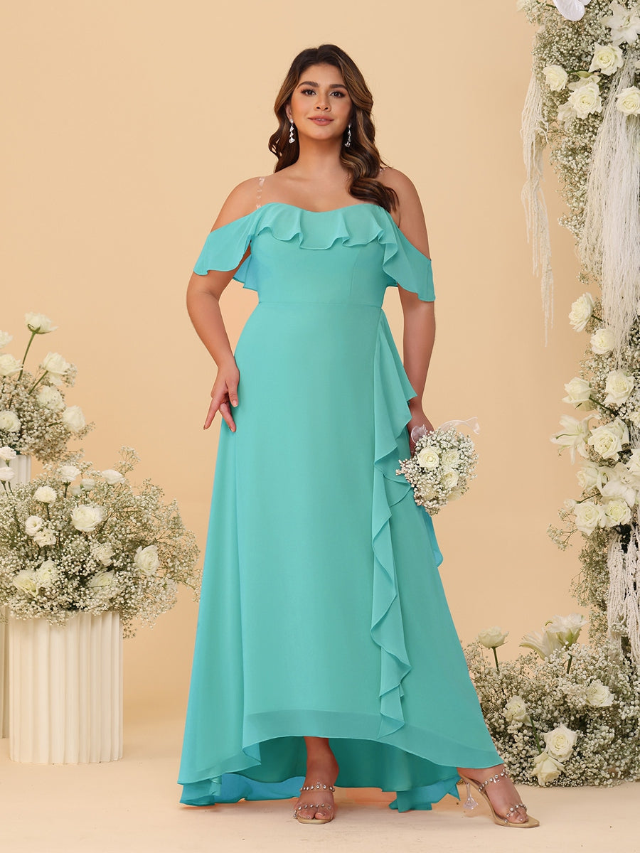A-Line/Princess Off-the-Shoulder Plus Size Bridesmaid Dresses with Ruffles