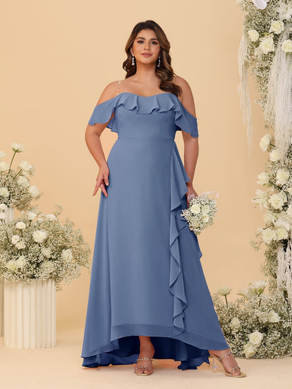 A-Line/Princess Off-the-Shoulder Plus Size Bridesmaid Dresses with Ruffles