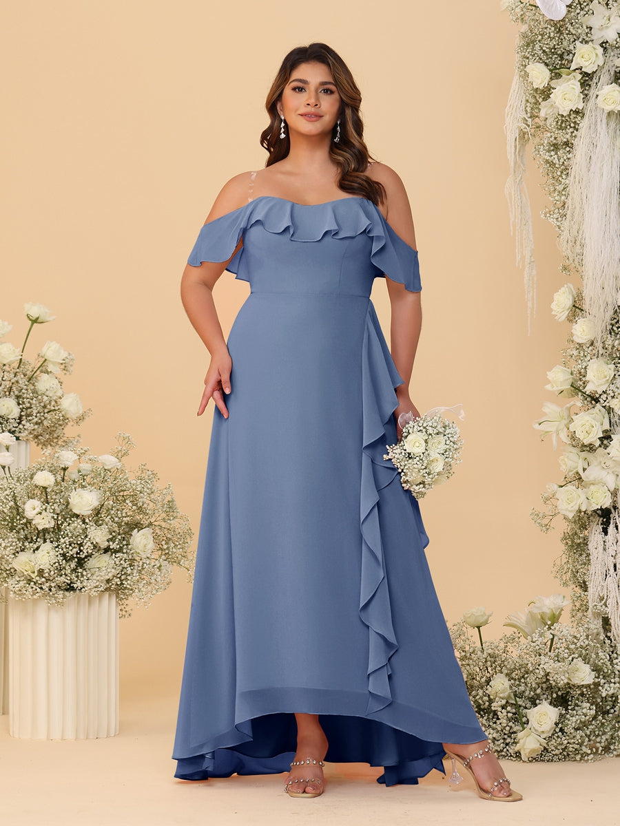 A-Line/Princess Off-the-Shoulder Plus Size Bridesmaid Dresses with Ruffles