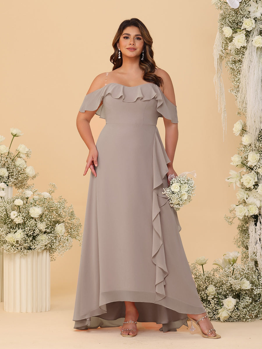 A-Line/Princess Off-the-Shoulder Plus Size Bridesmaid Dresses with Ruffles