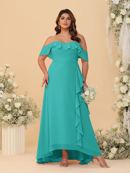 A-Line/Princess Off-the-Shoulder Plus Size Bridesmaid Dresses with Ruffles