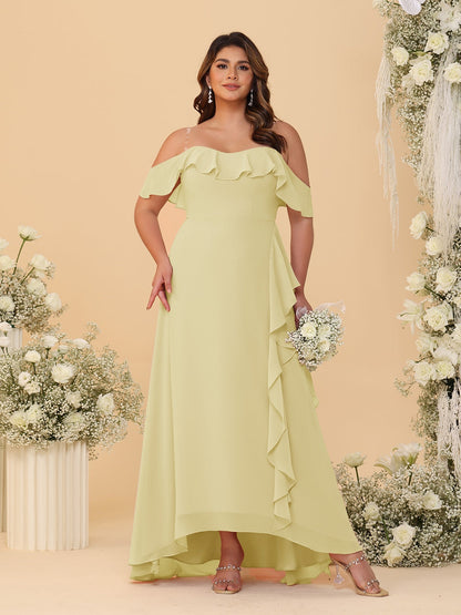 A-Line/Princess Off-the-Shoulder Plus Size Bridesmaid Dresses with Ruffles