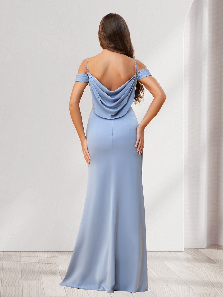 Sheath/Column Cold Shoulder Floor-Length Bridesmaid Dresses with Split Side