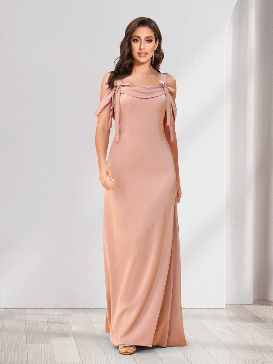 Sheath/Column Cold Shoulder Floor-Length Bridesmaid Dresses with Bowknots