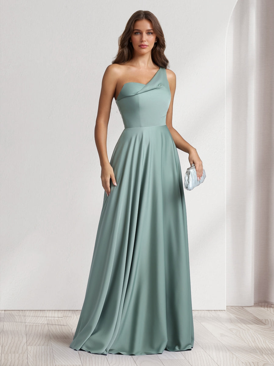 A-Line/Princess One-Shoulder Floor-Length Bridesmaid Dresses With Pockets