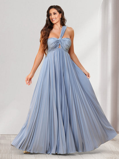 A-Line/Princess One-Shoulder Floor-Length Bridesmaid Dresses With Pleats