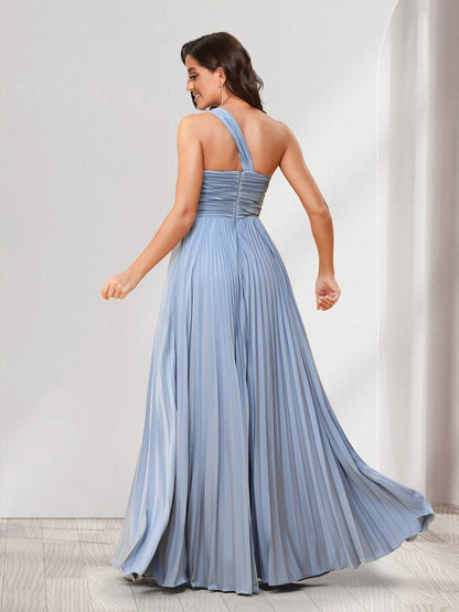 A-Line/Princess One-Shoulder Floor-Length Bridesmaid Dresses With Pleats