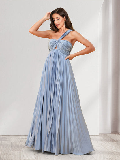 A-Line/Princess One-Shoulder Floor-Length Bridesmaid Dresses With Pleats