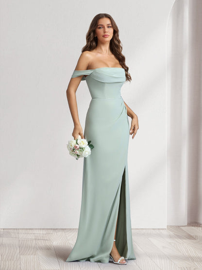 Sheath/Column Off-the-Shoulder Long Bridesmaid Dresses with Split Side