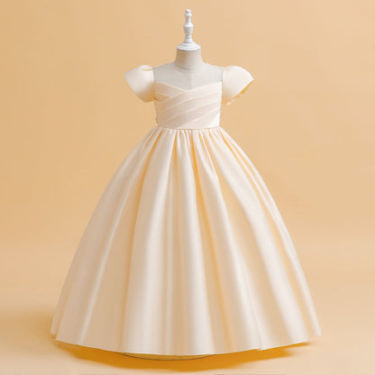 Ball Gown Scoop Puff Sleeves Flower Girl Dresses with Ruched