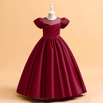 Ball Gown Scoop Puff Sleeves Flower Girl Dresses with Ruched