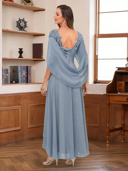 A-Line/Princess V-Neck Ankle-Length Mother of the Bride Dresses with Appliques & Lace