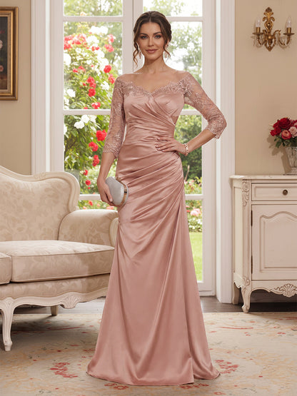 Trumpet/Mermaid Off-the-Shoulder Long Sleeves Floor-Length Mother of the Bride Dresses Applique