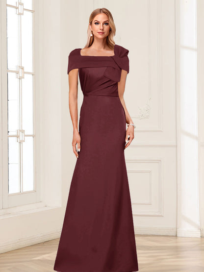 Trumpet/Mermaid Square Neck Short Sleeves Mother of the Bride Dresses with Ruched