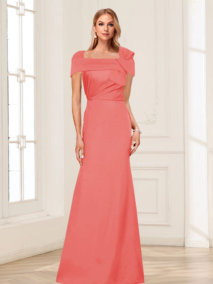 Trumpet/Mermaid Square Neck Short Sleeves Mother of the Bride Dresses with Ruched