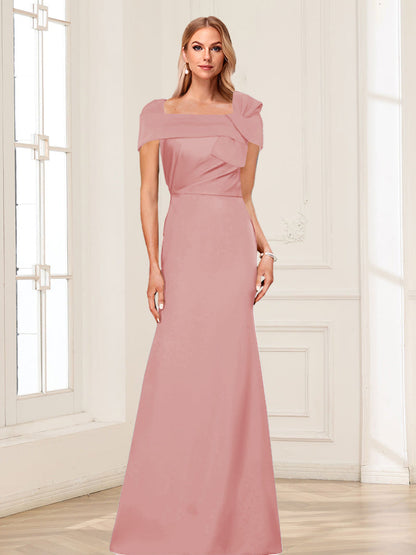 Trumpet/Mermaid Square Neck Short Sleeves Mother of the Bride Dresses with Ruched