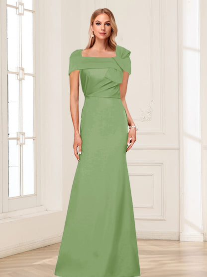 Trumpet/Mermaid Square Neck Short Sleeves Mother of the Bride Dresses with Ruched