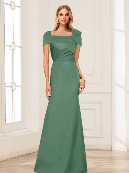 Trumpet/Mermaid Square Neck Short Sleeves Mother of the Bride Dresses with Ruched